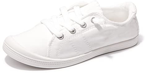 Women's Slip On Canvas Sneaker Low Top Casual Walking Shoes Classic Comfort Flat Fashion Sneakers (White 07)