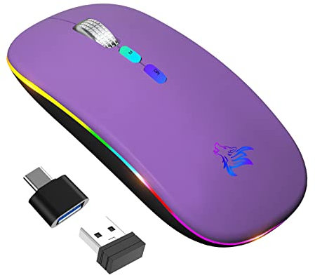 KBCASE Ratón Inalámbrico Bluetooth, Recargable Ratón LED, Mini Ratón Inalambrico óptico Silencioso Click, con Receptor USB de 2.4 GHz para Computadora, Portátil, iPad,PC, Macbook,Laptop