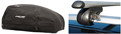 FISCHER 126000 Faltbare, hochstabile, Wasserabweisende Dachbox 270 Liter & Aluminium-Relingträger Topline Größe L, Länge 1,20 m, mit Schloss, für Fahrradträger, Dachbox UVM, bis 90 Kg belastbar