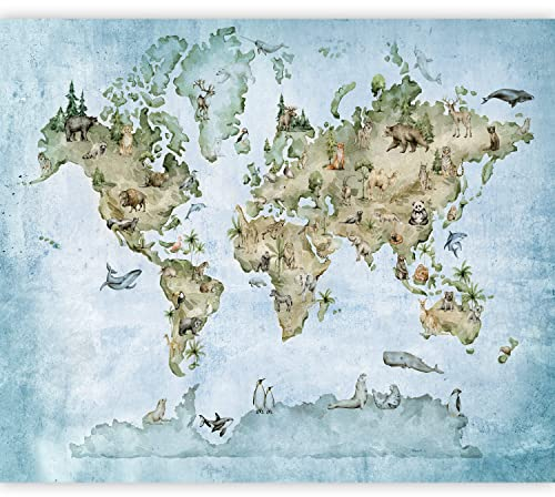 murando Fototapete selbstklebend Weltkarte für Kinder 343x256cm Foto Tapete Tapetenfolie Möbelfolie Wandverkleidung Wandtapete Motivtapeten Bildtapete Schlafzimmer 3d Effekt Kindertapete Tiere