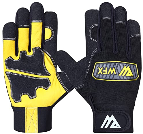 WFX Gartenhandschuhe aus Leder für Damen und Herren – dornfest mit Knöchelschutz Gartenhandschuhe Handwerk perfekte Arbeitshandschuhe für Gartenarbeit, Bauwesen und schwere Aufgaben (S, Schwarz)