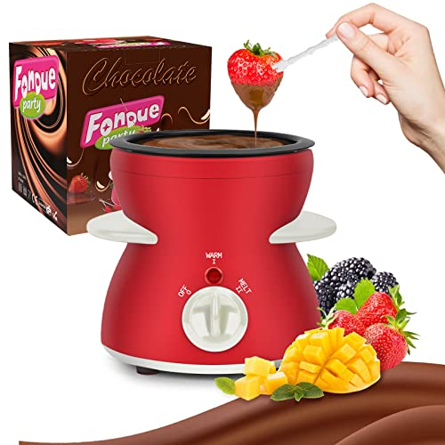 OFFKITSLY Fondue Pot Set, Mini Electric Fondue Pot Set for Melting Chocolate Cheese, Chocolate Meting Pot fondue maker with Dipping Forks For Holiday Christmas Birthday Party Gift -Red