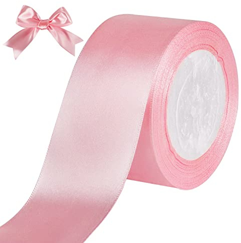 tenn well Ruban Satin Rose, 50 mm x 22 m Ruban Rose DIY Décoration Loisirs Créatif pour Emballage Cadeau Artisanat Mariage Cérémonie Faire Nœud Papillon