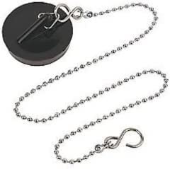 E2TRADE Universal Rubber Bath Plug and Chain - Bathroom Sink Plug Drain Stopper 45mm (1.3/4 Inch) with Stainless Steel S Hook Chain 450mm (18 Inch) Length