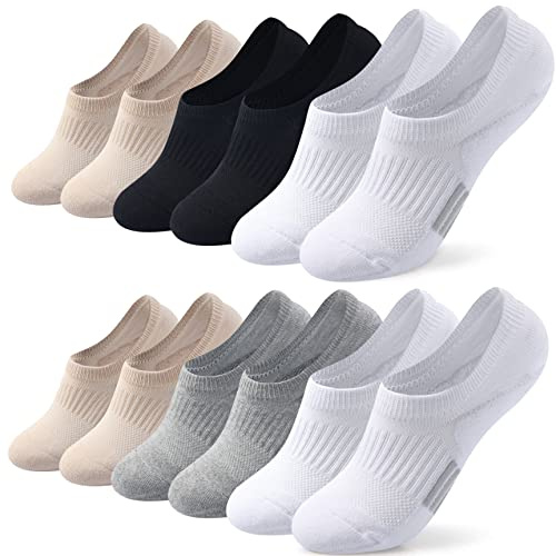 Toes Home 6 Pairs Invisible Ankle Trainer Socks Womens, Multicolor No Show Low Cut Casual Socks, Non Slip Cushioned Socks for Ladies and Girls Sneaker Canvas Shoes 3-5