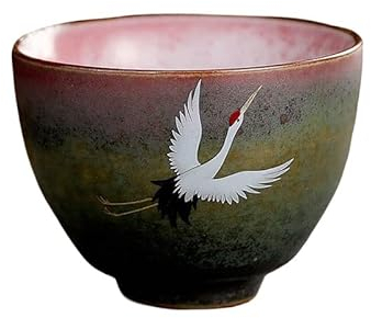 HonHeam Japanische Keramik-Teetasse, Kranichmuster, Porzellan, handgefertigte Teetasse, chinesische Kung Fu Einzeltasse, Ofenwechsel-RetroTee-Set (A)