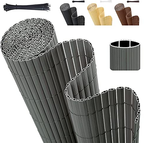 Sekey PVC Sichtschutzmatte 80x300m Doppelte Verstärkung Innen, Balkon Sichtschutz mit Kabelbindern, Sichtschutzzaun Windschutz Wasserdicht ohne Bohren für Balkon Garten, Grau