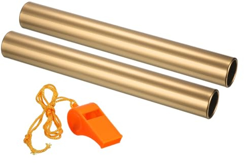 PATIKIL Staffelstab, 2er Pack Aluminiumrohr für Leichtathletik-Wettkämpfe mit Pfeife, korrosionsbeständig für Outdoor-Sportspiele und Übungen, Gold