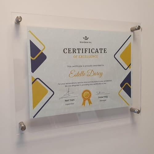Get Acrylic Photo Frames - A5 Modern Acrylic Certificate Frame Landscape or Portrait Display. Wall Mount For Displaying Your Favourite Document, Certificate, Poster or Picture. Fixings Included.