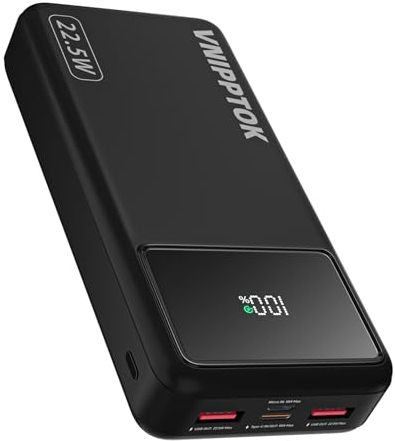 VNIPPTOK Power Bank 20000 mAh, portatile 22,5 W, PD 3.0 QC 4.0, batteria esterna per cellulare con ingresso e uscita USB C, compatibile con iPhone Xiaomi Samsung Motorola iPad Airpods Pro