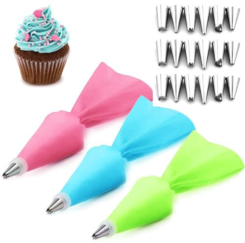 ‌LURNODY Silikon Spritzbeutel Set 24-tlg | Profi Backzubehör für Torten/Cupcakes/Kekse | 18 Edelstahl-Düsen + Blütenadapter | BPA-frei (32cm Hochzeits-/Geburtstagsdekoration)‌