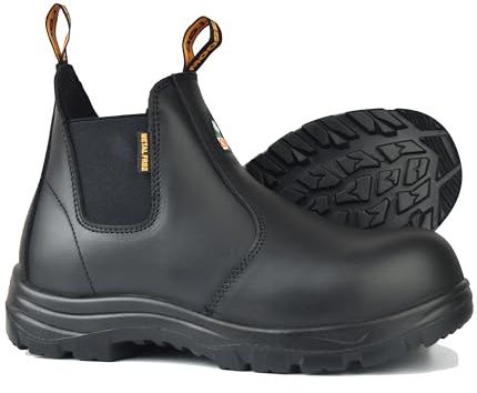 MooseLog Women's ASTM & CSA Certified Composite Toe Chelsea Work Boots – 100% Leather, Lightweight, I/C/EH/PR/ESR, Oil/Slip/Heat Resistant, Rubber Outsole, Safety Boots 666 Black 8.5