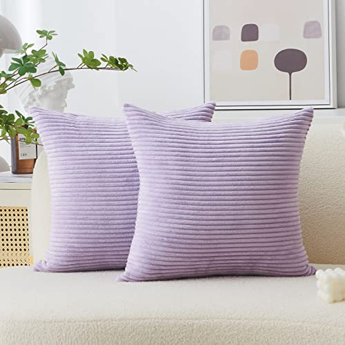 Home Brilliant Lilac Cushion Covers 45cm x 45cm Elegant Corduroy Light Purple Cushion Cover for Sofa Couch Bench Spring Decor, Set of 2, Lavender