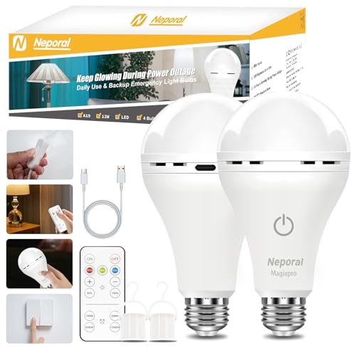 MagixPro Remote Rechargeable Light Bulbs, USB & Socket Charging, 1800mAh Battery, Dimmable LED Bulb for Hardwired & Non-wired Lamps Sconces, Touch + Remote Control, Wall Switch Compatible, 2 Pack