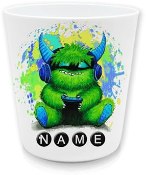 Kinderbecher Kunststoff mit Namen | Kinder Trinkbecher personalisiert | Zahnputzbecher | Kunststoffbecher BPA frei (Zocker-Monster)