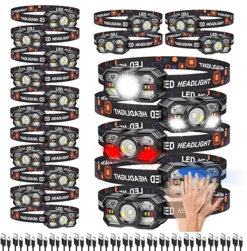 KunHe 20 Pack led Rechargeable Headlamp Flashlight Headlight Motion Sensor 10 Mode for Outdoor Camping Gear Hiking Fishing Running Cycling Headlight Emergency Lights for Home