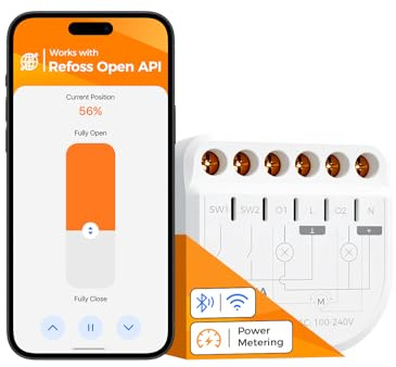 Refoss R21 Interruttore WiFi Intelligente, Relè a 2 Canali 16A per Controllo Tapparelle e Luci, con Monitoraggio Energia e API Locale, Compatibile con Home Assistant, Alexa e Google, 1 pezzo