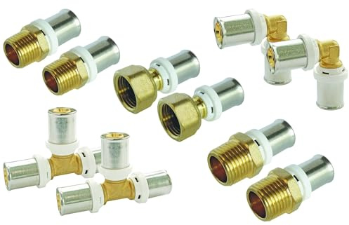 SOMATHERM FOR YOU - Assortiment de 10 Raccords à Sertir - Pour Tube Multicouche Ø16 - Inclut M12/17, M15/21, Écrou Tournant 15/21, Coudes et Tés Égaux - Profil H, RF, U