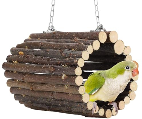 DINTSTYLE Tunnel per uccelli in legno a forma di frutta, giocattolo altalena per pappagalli, grotte da appendere all'albero degli uccelli, tunnel con rami di mela, con parrocchetti, parrocchetti