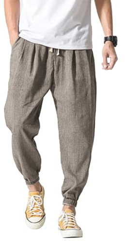 CTU Mens Linen Trousers Casual Harem Pants Summer Beach Pants | Elastic Waist Drawstring, Lightweight, Hippie, Yoga Beach Pants, Pirate, Medieval, Linen Baggy Pants