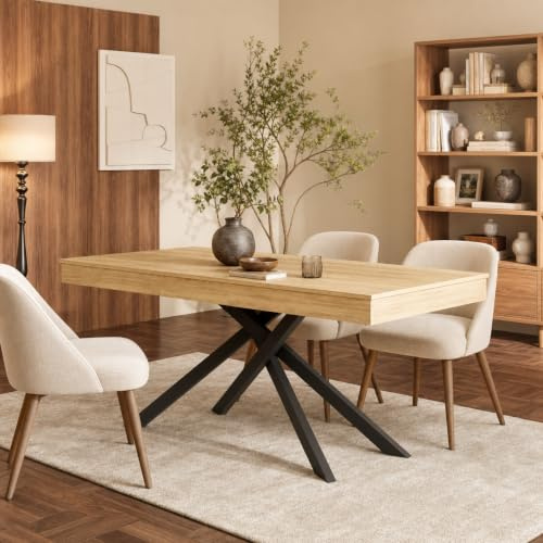 FammyLoft Extendable Dining Table for 6-8 People, Oak (Table Only)