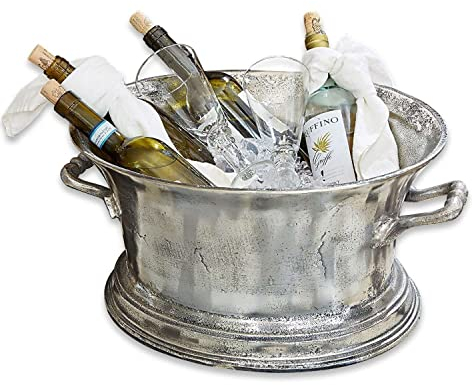 LOBERON Sektkühler Cerisé, Weinkühler im klassischen Design, seitliche Griffe, Flaschenkühler mit Antik-Finish, Küchenaccessoire, Tischaccessoire, Aluminium, antiksilber