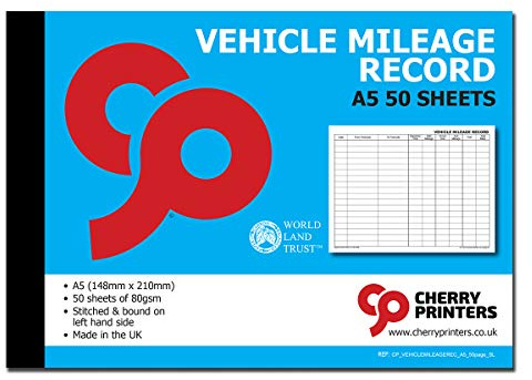 Cherry Vehicle Mileage Record Log Book SL A5 50pages 80gsm