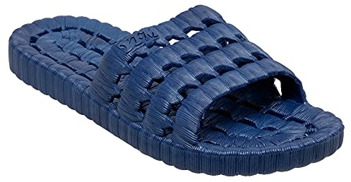 TECS Mens Water Shoe With Open Toe, Great For Showers, House Slipper, Dorms & Outdoor Use, Navy Blue, 11 US