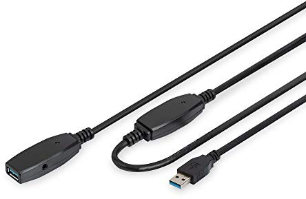DIGITUS Aktives USB 3.2 Gen 1 Verlängerungskabel – 10 m – USB-A Stecker auf Buchse – Repeater USB-Kabel mit Plug & Play – Bis zu 5 Gbit/s – Stromversorgung über USB – Schwarz