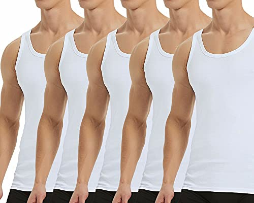 Falechay Débardeur Homme Lot de 5 Maillot de Corps Musculation Blanc L