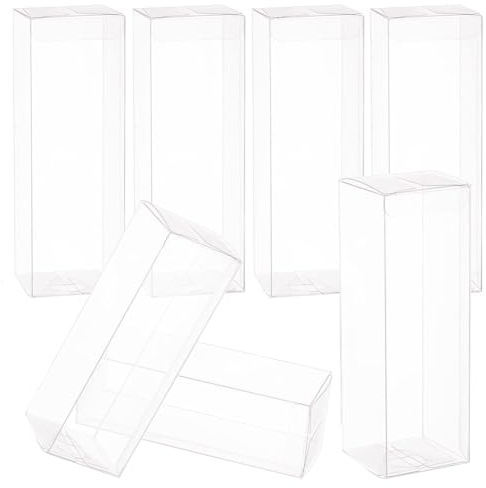 BENECREAT 30PCS PVC Caja Plegable Cajita Plástica 5x5x15cm Envase Transparente de Regalo Contenedor de Dulce Chocolate para Boda Fiesta Cumpleaños