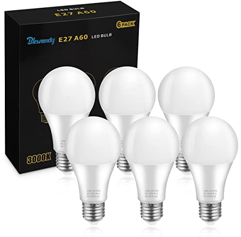 Lampadina LED E27 12W Equivalenti a 100W, 3000K Luce Bianca Calda 1200LM Lampadine E27 A60, Lampada LED a Vite Edison Risparmio Energetico Consumo Basso, Non Dimmerabile, Pacco da 6