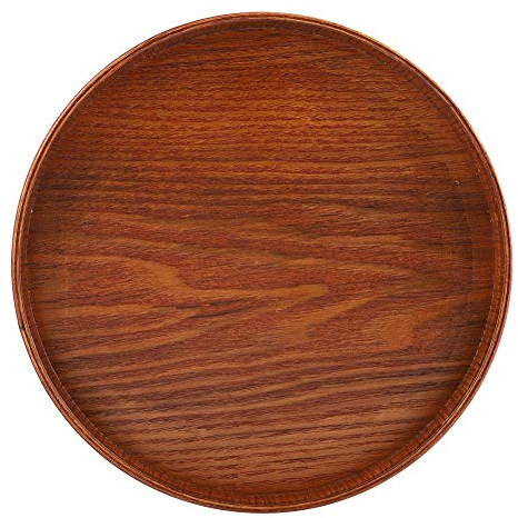 Plateau de Service Rond en Bois Naturel, Assiette Plate en Bois pour Fruits, Bonbons, Thé, Café, Décoration de Table, Style Scandinave, Diamètre 21cm, Design Élégant