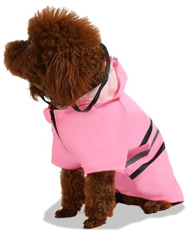 Wizland Reflective Dog Raincoat Dog Rain Jacket with Hood Lightweight Waterproof Rain Coat for Puppies (Pink S)