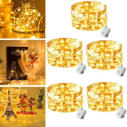 LED Lichterkette Batterie - 5 Stück 2M 20LEDs Mini Lichterkette mit Batterie,LED Beleuchtung Batteriebetrieben Deko für Flasche, Weihnachtsbaum Hochzeit Balkon Party Deko