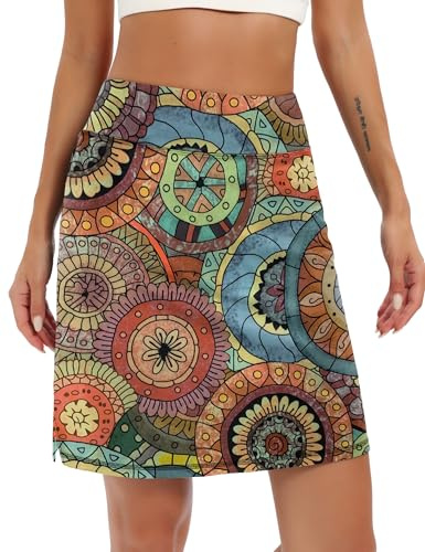 LouKeith Knee Length Skorts Skirts for Women Tennis Skirts Athletic Golf Skorts Casual Workout Skirt with Shorts Pockets Bohemian Circle XL