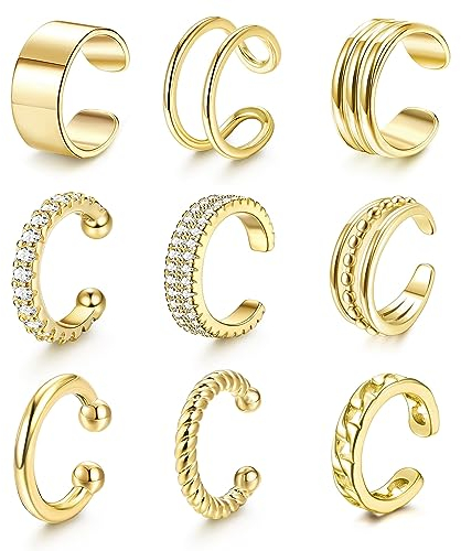 Chriscoco Ear Cuff Set für Damen - Ohrmanschette, Fake Ohrringe, Fakepircings, Earcuffs Gold, Clip Ohrringe Non Piercing, Helix Knorpel Wrap Cuff, Ohrklemme