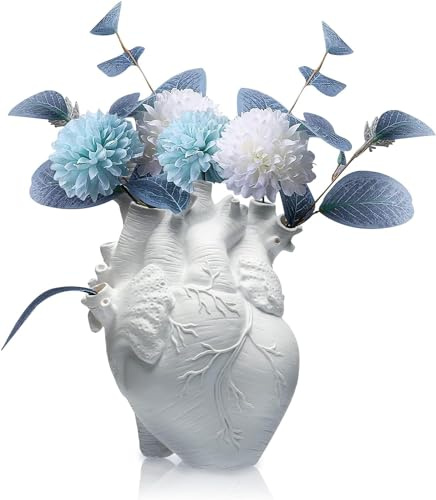 PHIEZC Vaso anatomico a forma di cuore in resina bianca per decorazione moderna della casa, regalo per diverse occasioni