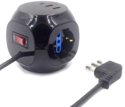 Ewent EW3860 - Multipresa a Cubo 3 posizioni con 2 caricatorI Usb e 1 caricatore Usb-C, con spina italiana 16A, Bianco