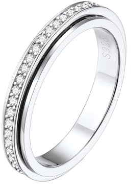 Silvora Anillo que Gira Anti Estres, CZ Anillo Talla 14 Plata Mujer Liso