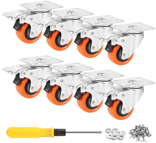 W B D WEIBIDA 50mm Ruedas para Muebles con Doble Freno, Silencioso&Duradero Ruedas Giratorias Pequeñas Poliuretano Carga de 65KG por Unidad, Ruedas para Muebles Pesados, Carros, Muebles, Set de 8