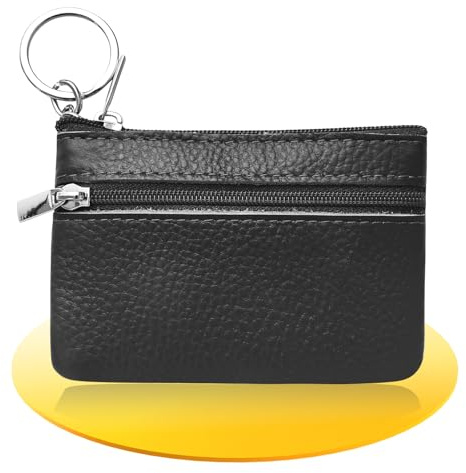 Dimiff Mini Porte-Monnaie en Cuir Véritable, Petit Portefeuille Femme à Fermeture Éclair, Petite Taille - Noir