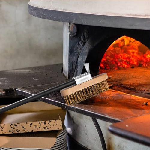 Pizzaugn borste stenrengöring mässingsborst, stålskrapa rengöringsverktyg med avtagbart långt handtag för ugn grillning, handtag 40 cm