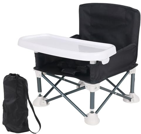 Silla De Camping Para Bebé Con Bandeja - Plegable De Playa, Trona Portatil De Viaje Con Asiento Elevador Para Comedor