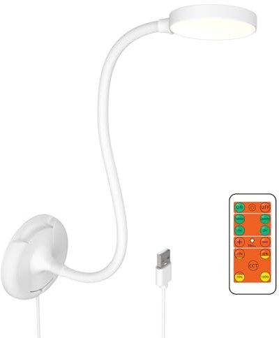 ENUOTEK LED Wall Reading Light White with Remote Gooseneck for Books in Bed, USB Operated Black LED Bedroom Wall Lamp, 100%-70%-35%-15% Dimmable and 5000K- 4000K- 3000K Adjustable Lighting Colors