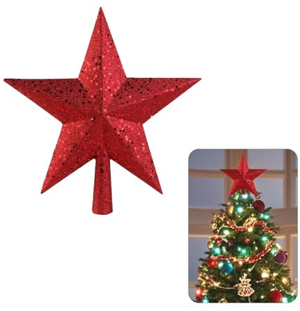 Punta per albero di Natale a forma di stella, decorazione per albero di Natale, rosso, 20 cm