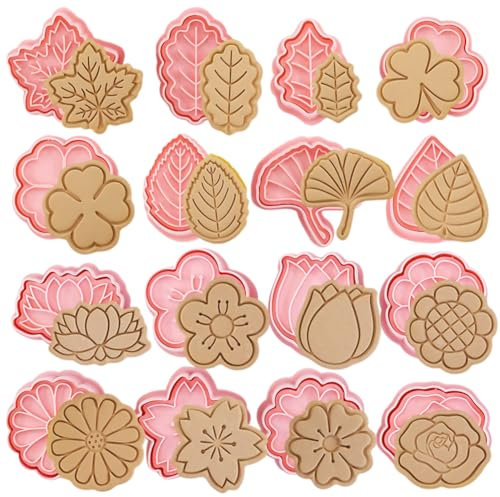 Set di 16 Formine per Biscotti, Fiori e Foglie 3D, Decorazione per Biscotti, Accessori per la Cottura Fai da Te
