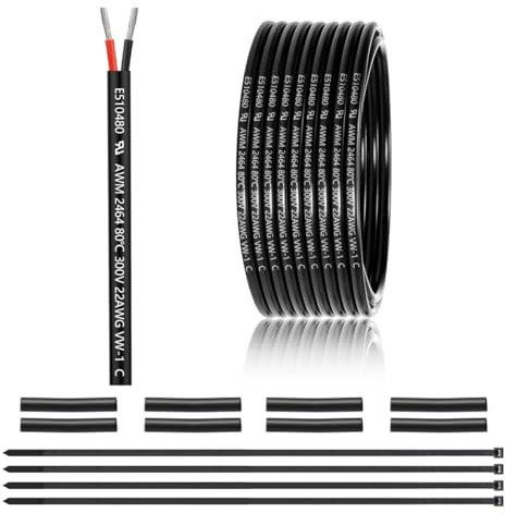 22 AWG 2×0.3mm² 2 Core 12V 24V Electrical Wire 25FT/7.62M, 22 Gauge 2 Conductor Wire Cable Stranded Tinned Copper PVC Twin Wires for LED Strips Lighting, Outdoor Cable, Automotive, CE Listed