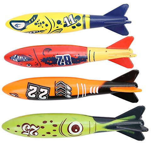 BuyWeek Tauchspielzeug, 4 Stück Torpedo Raketen Spielzeug Unterwasser Torpedo Raketen Wurf Schwimmbad Tauch Spielzeug Tauchspiel für Kinder, Jungen und Mädchen