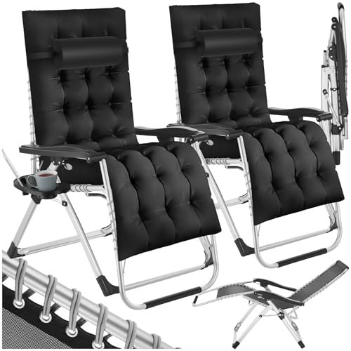 tectake® Sonnenliege klappbar, Liegestuhl, Gartenliege stufenlos verstellbar, Outdoor Sessel für Balkon oder Garten, Liege mit extra Dicker Auflage, Relaxliege belastbar bis 200kg - schwarz, 2er Set